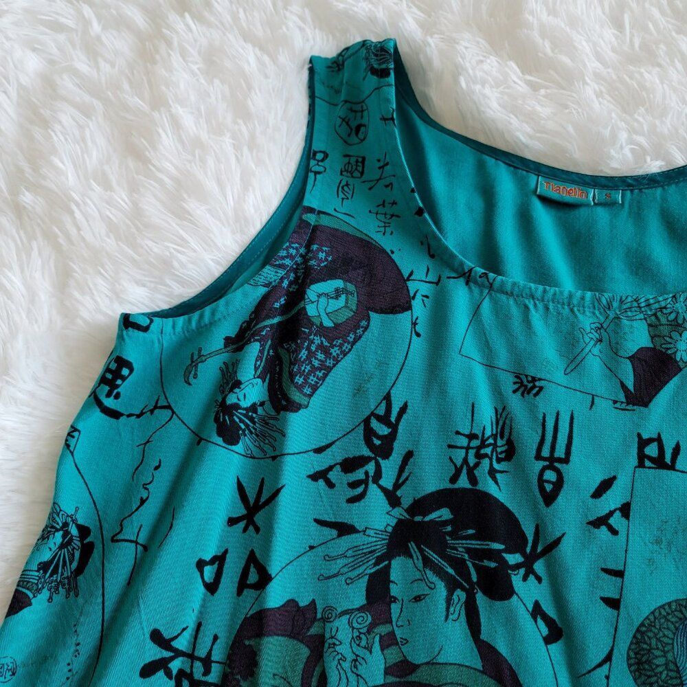 Tianello tank blouse Geisha Japanese Asian print Women Top size Small - Picture 5 of 6